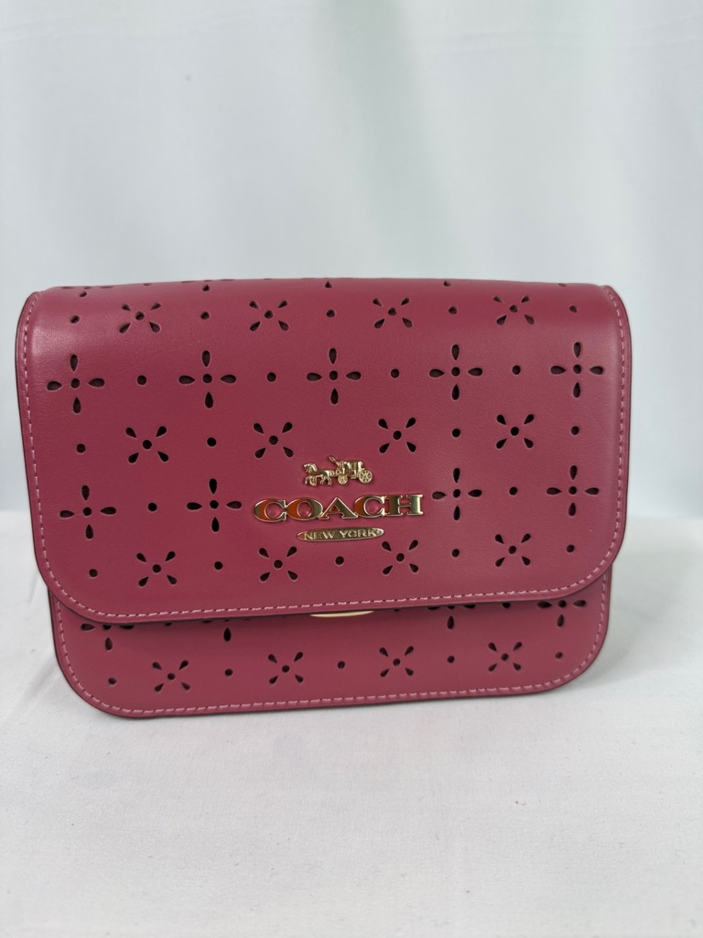Coach Rose Pink Perforated Leather Crossbody Bag